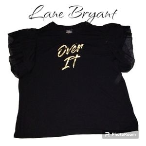 Lane Bryant 22/24 shirt top short sleeve black gold fishnet frilly ruffle cute